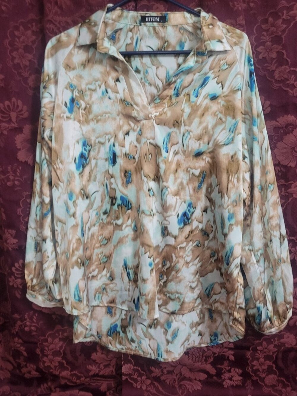 btfbm Blue Beige Poly Blouse Women's Size Large